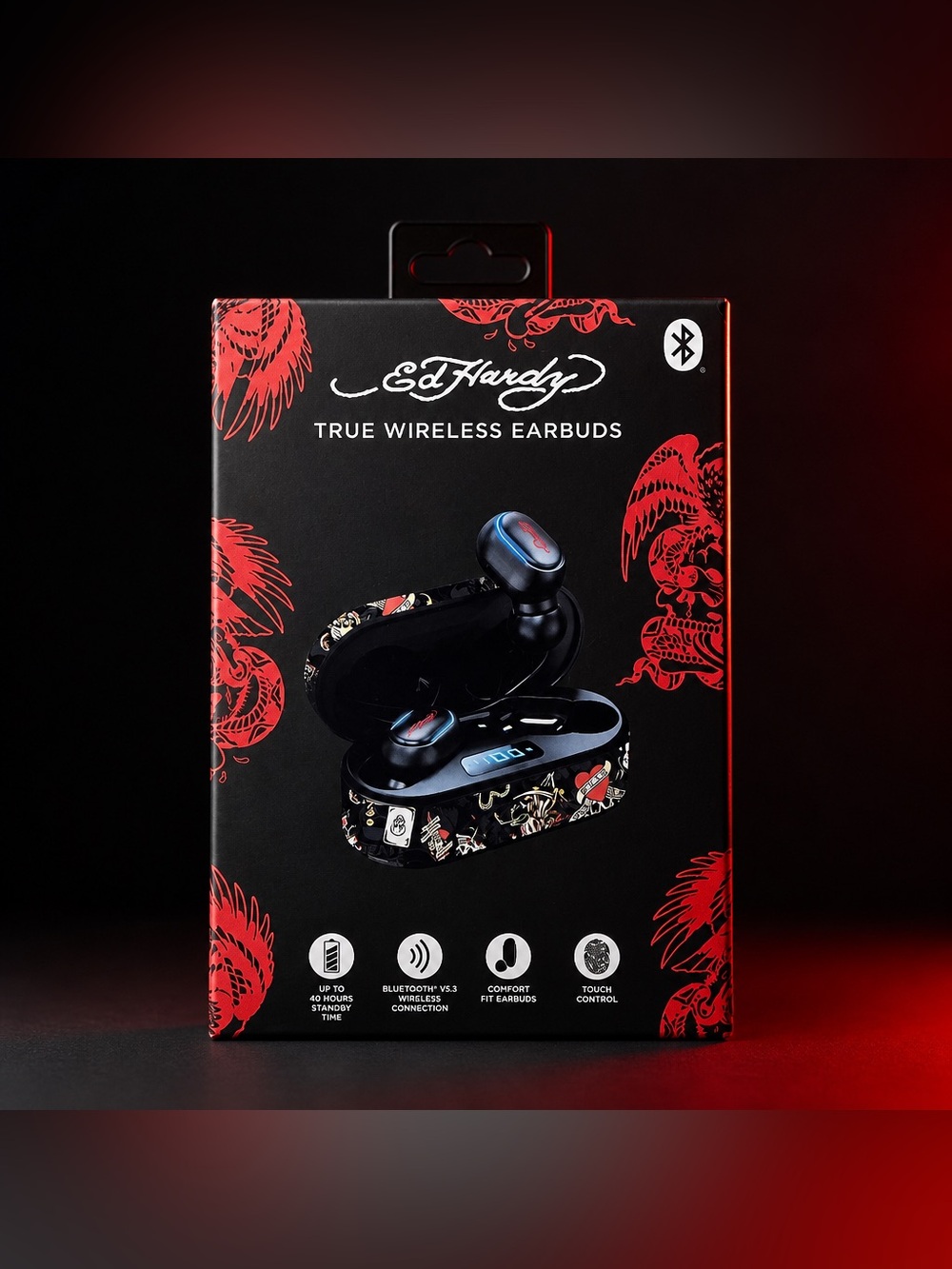 Ed Hardy True Wireless Bluetooth Earbuds with Charging Case New